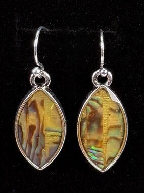 Silver Abalone Design green accent pierced Earrings